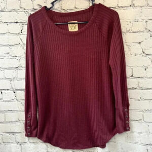 Chaser Revolve Burgundy‎ Long Sleeve Waffle Knit Oversized Tee Small